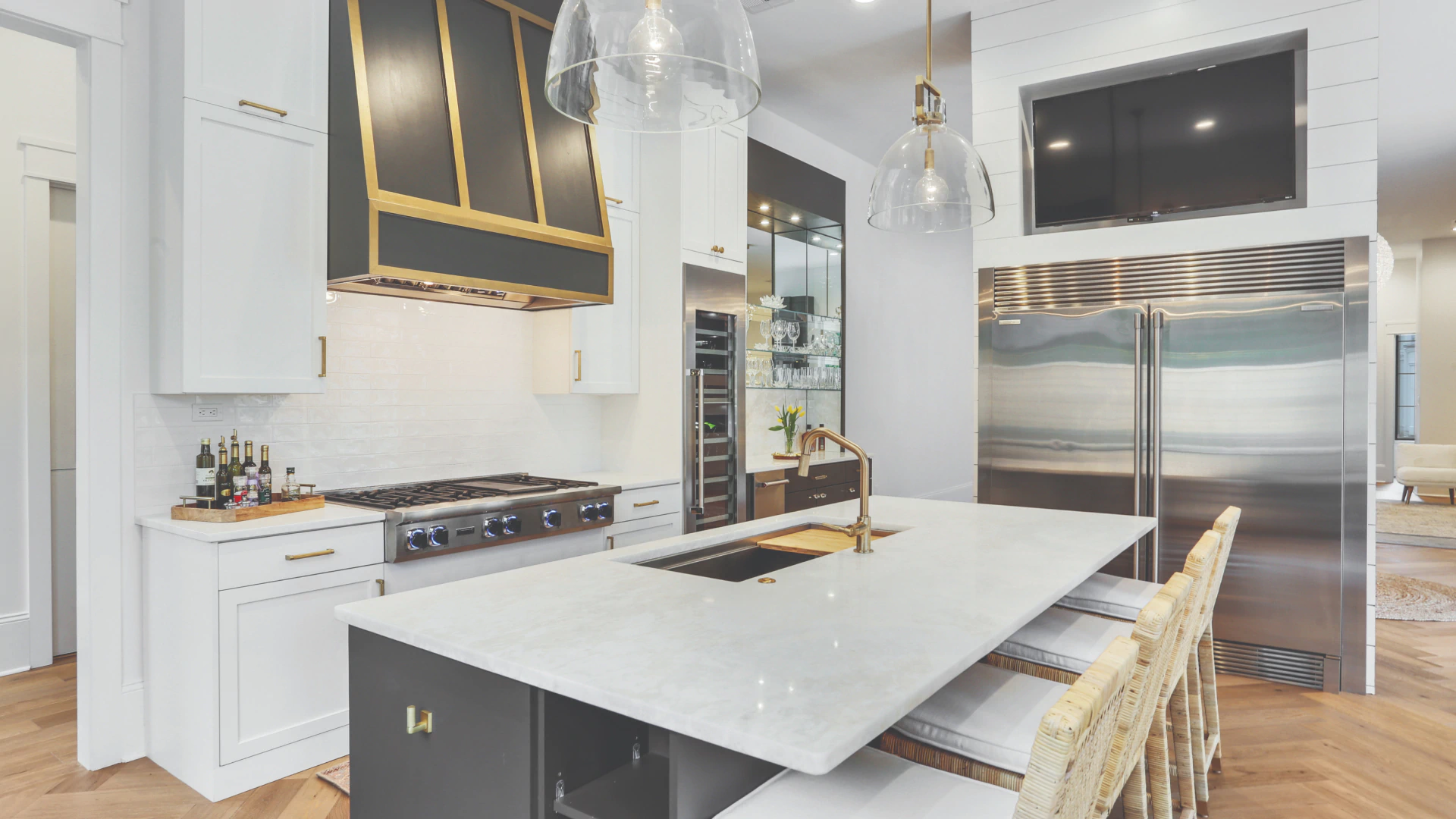 black white and gold theme luxurious kitchen